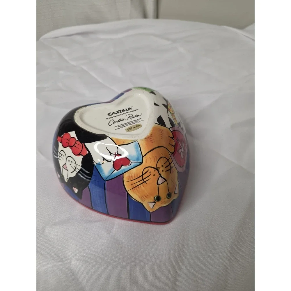2002 Candace Reiter Designs Catzilla CATS Heart Shaped Ceramic Bowl 7